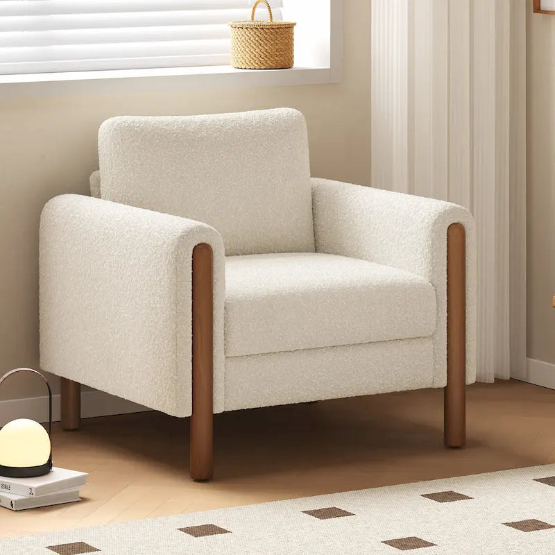 Sillón decorativo de terciopelo Teddy extragrande con brazos curvos y patas de madera maciza