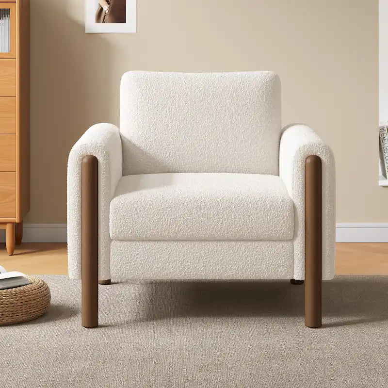 Sillón decorativo de terciopelo Teddy extragrande con brazos curvos y patas de madera maciza