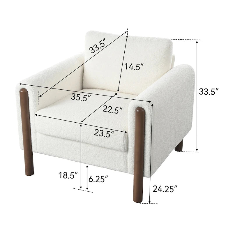 Sillón decorativo de terciopelo Teddy extragrande con brazos curvos y patas de madera maciza
