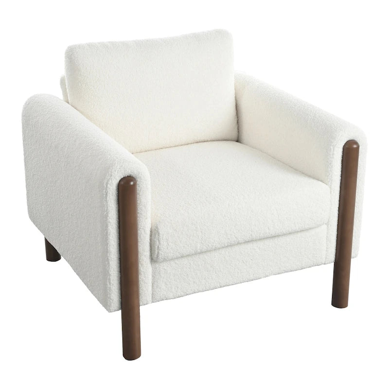 Sillón decorativo de terciopelo Teddy extragrande con brazos curvos y patas de madera maciza