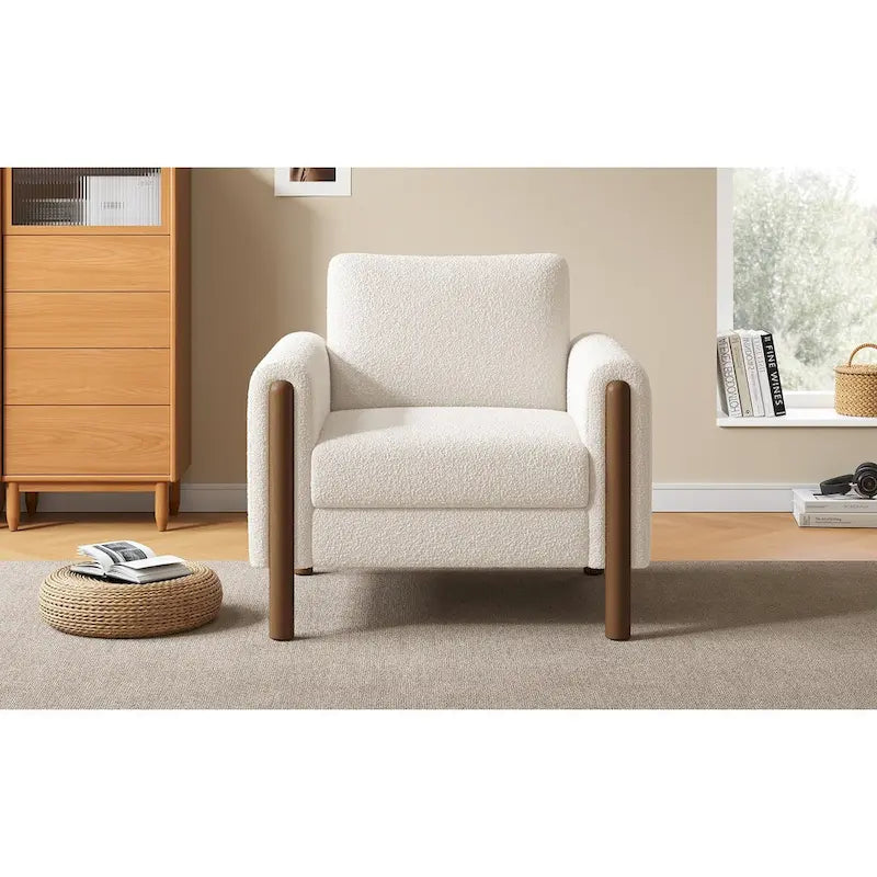 Sillón decorativo de terciopelo Teddy extragrande con brazos curvos y patas de madera maciza