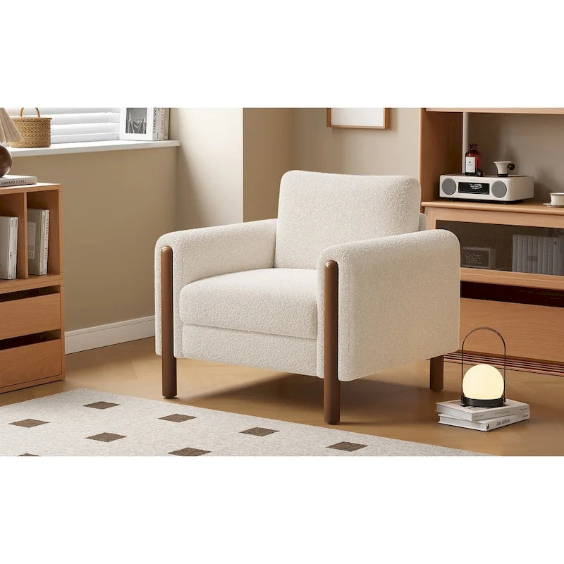 Sillón decorativo de terciopelo Teddy extragrande con brazos curvos y patas de madera maciza