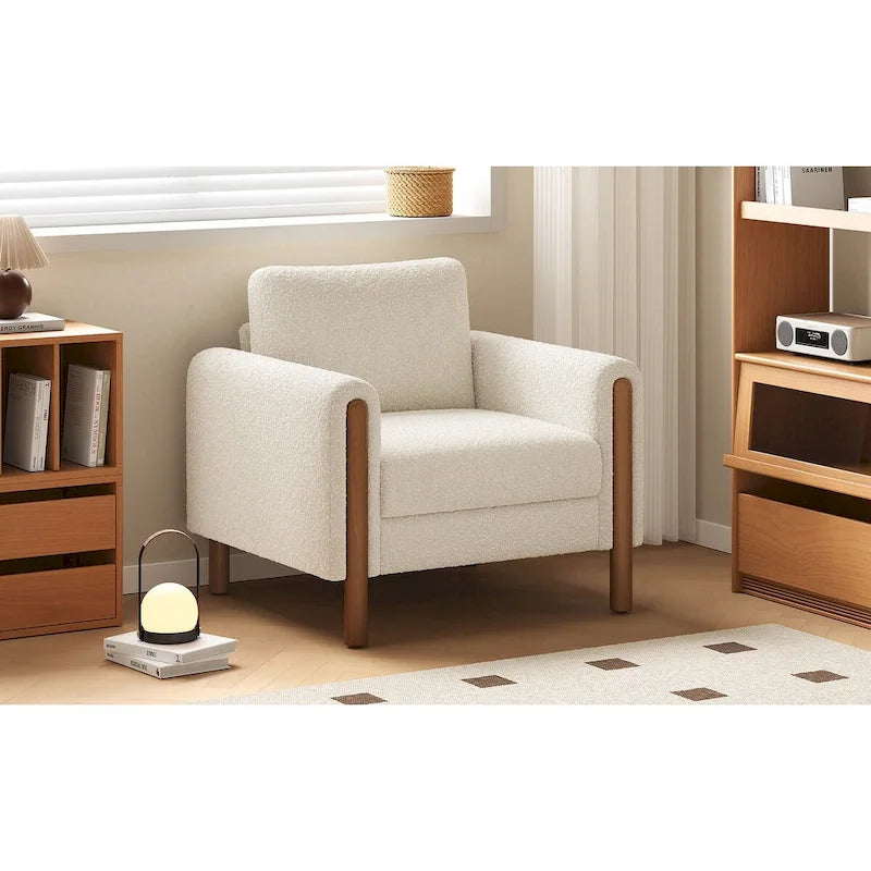 Sillón decorativo de terciopelo Teddy extragrande con brazos curvos y patas de madera maciza