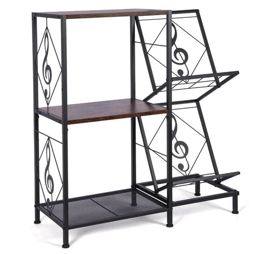 Supporto per giradischi a 3 livelli con spazio per vinili e supporti laterali per esposizione