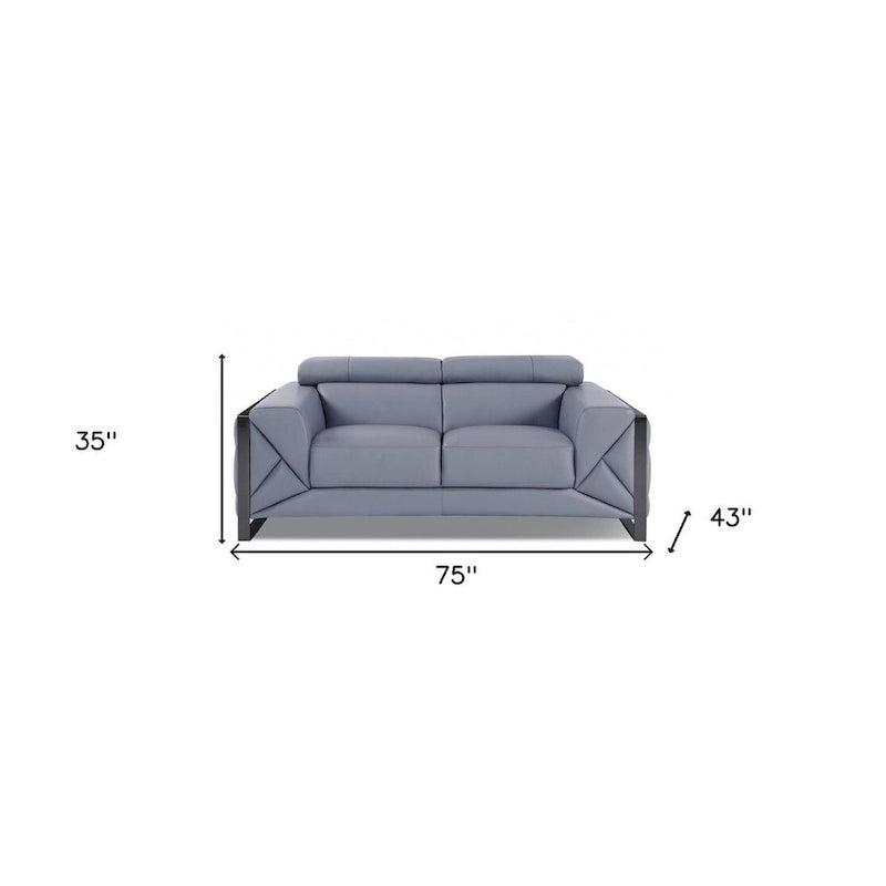 Loveseat de piel premium de 75" con brazos cuadrados y patas metálicas