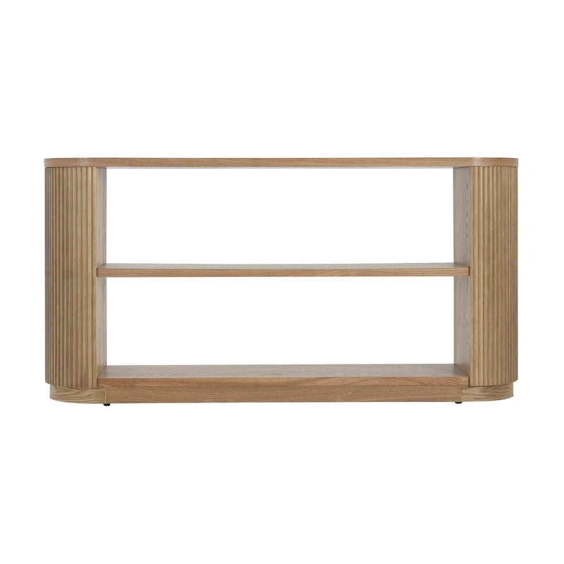 Slim Console Table with Fluted Wood Veneer and 3-Tier Open Shelves