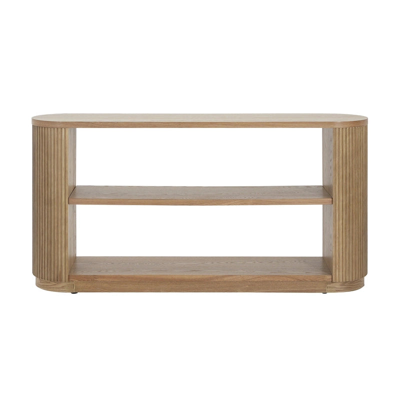 Slim Console Table with Fluted Wood Veneer and 3-Tier Open Shelves