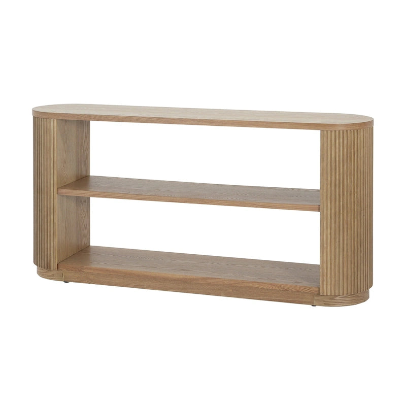 Slim Console Table with Fluted Wood Veneer and 3-Tier Open Shelves