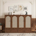 Queen Murphy Cabinet Bed with Rattan Panel, Charging Station & Drawer