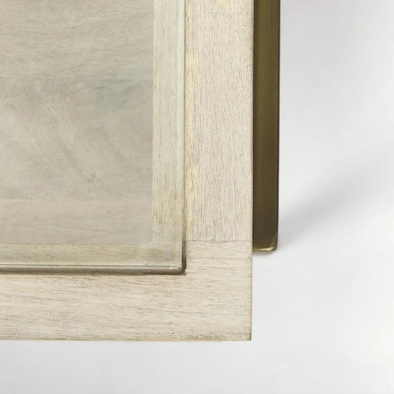 Rustic Shadowbox Storage Coffee Table with Glass Top & Gold Iron Frame