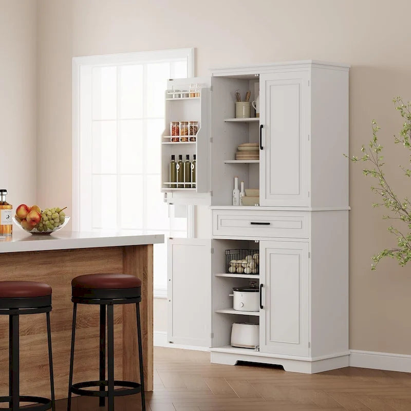 72" Freestanding Kitchen Pantry Cabinet with Adjustable Shelves and Drawer