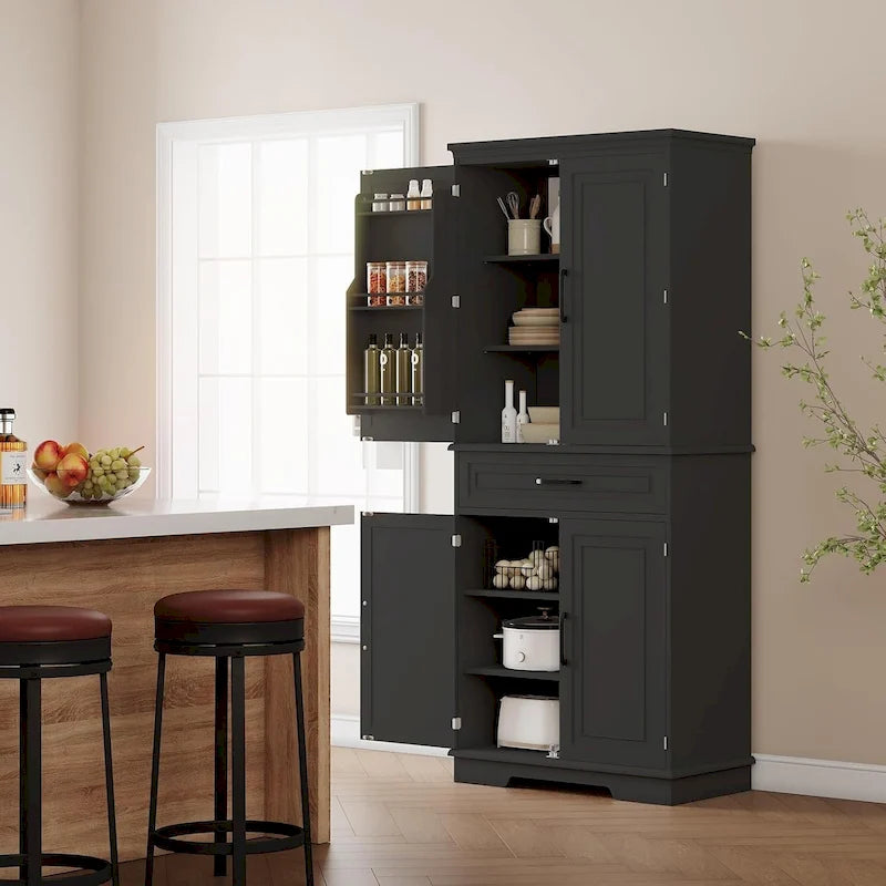 72" Freestanding Kitchen Pantry Cabinet with Adjustable Shelves and Drawer