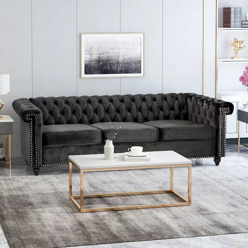 Chesterfield 3-Seater Sofa with Button Tufting and Nailhead Trim