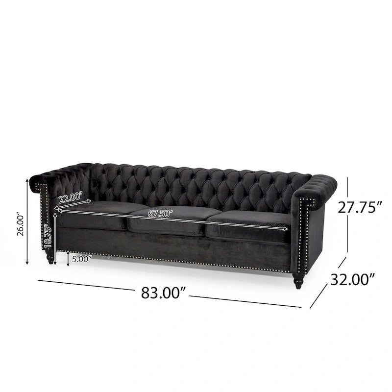Chesterfield 3-Seater Sofa with Button Tufting and Nailhead Trim