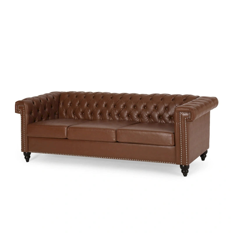 Chesterfield 3-Seater Sofa with Button Tufting and Nailhead Trim
