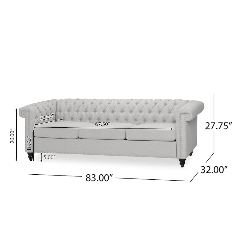 Chesterfield 3-Seater Sofa with Button Tufting and Nailhead Trim