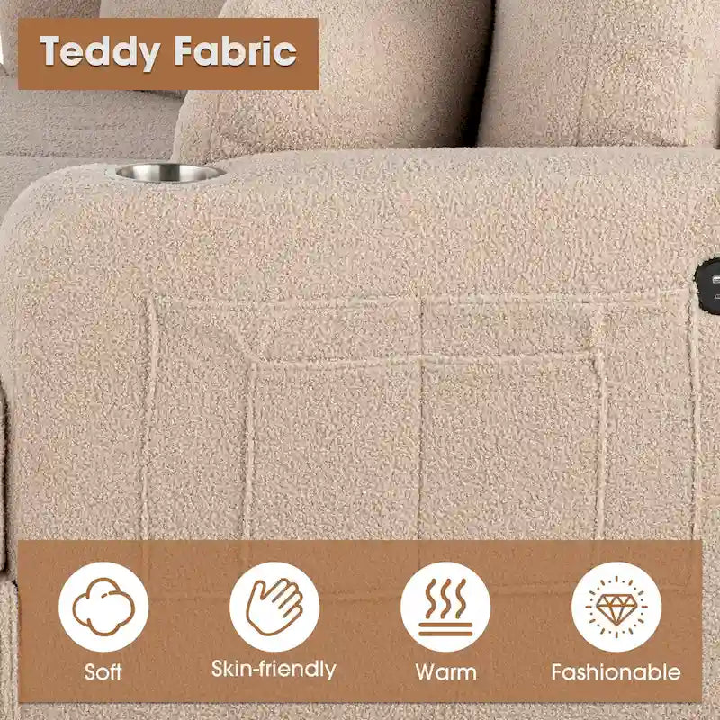 Sofá biplaza beige de 61" con portavasos, bolsillos laterales y almohadas decorativas