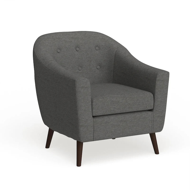Mid-Century-Modern-Sessel mit Knopfheftung an der Rückenlehne und konisch zulaufenden Holzbeinen