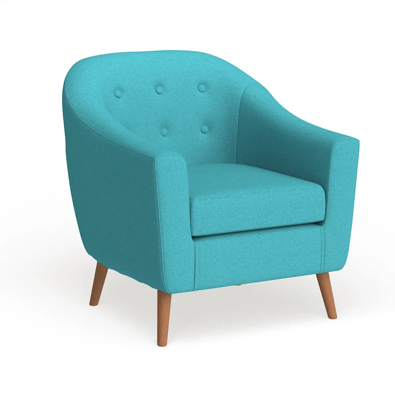 Mid-Century-Modern-Sessel mit Knopfheftung an der Rückenlehne und konisch zulaufenden Holzbeinen