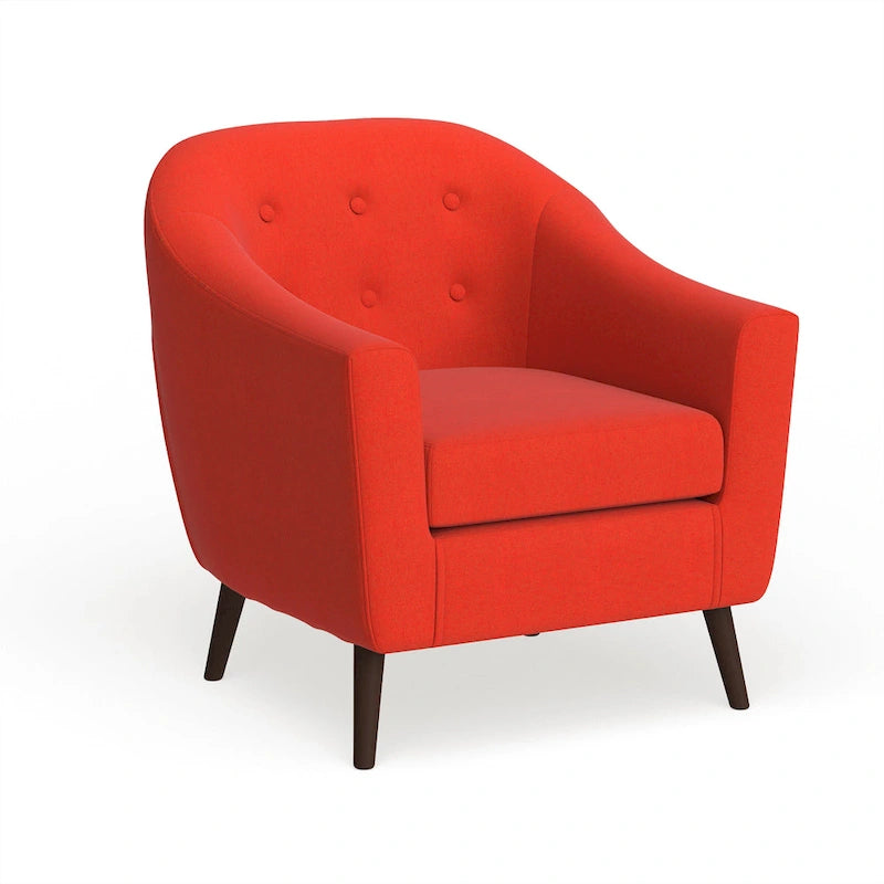 Mid-Century-Modern-Sessel mit Knopfheftung an der Rückenlehne und konisch zulaufenden Holzbeinen