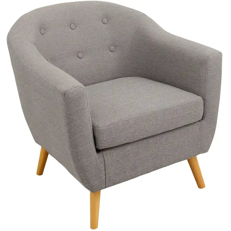 Mid-Century-Modern-Sessel mit Knopfheftung an der Rückenlehne und konisch zulaufenden Holzbeinen