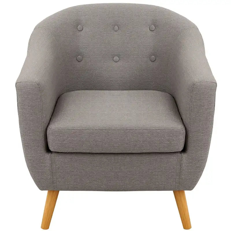 Mid-Century-Modern-Sessel mit Knopfheftung an der Rückenlehne und konisch zulaufenden Holzbeinen