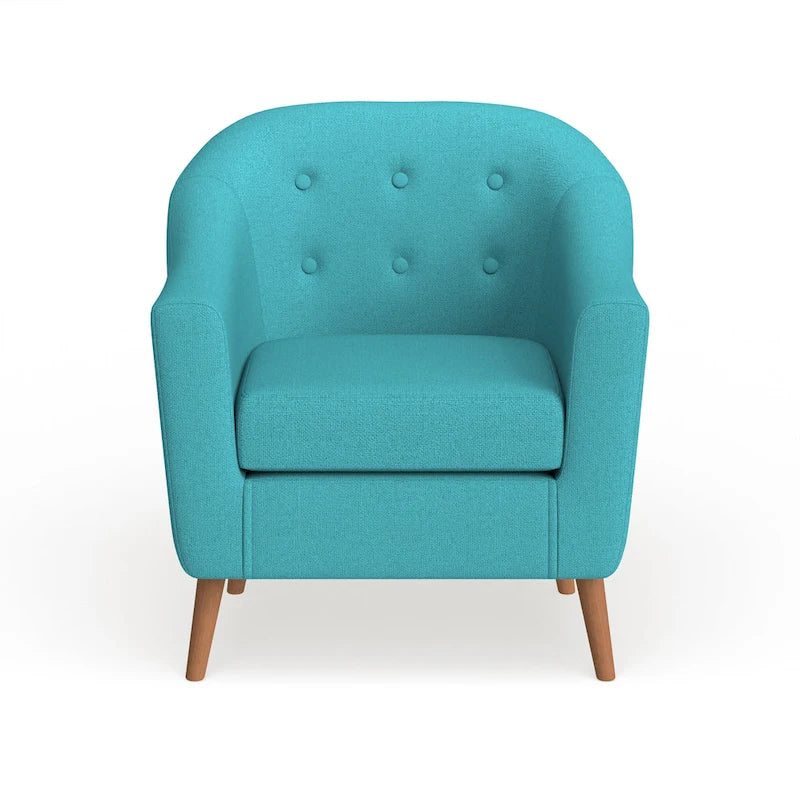 Mid-Century-Modern-Sessel mit Knopfheftung an der Rückenlehne und konisch zulaufenden Holzbeinen