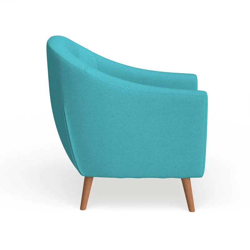 Mid-Century-Modern-Sessel mit Knopfheftung an der Rückenlehne und konisch zulaufenden Holzbeinen