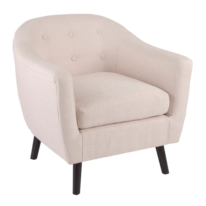 Mid-Century-Modern-Sessel mit Knopfheftung an der Rückenlehne und konisch zulaufenden Holzbeinen