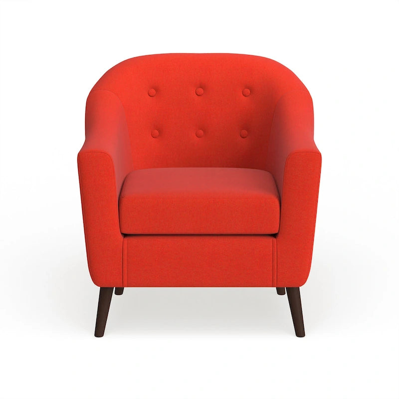 Mid-Century-Modern-Sessel mit Knopfheftung an der Rückenlehne und konisch zulaufenden Holzbeinen