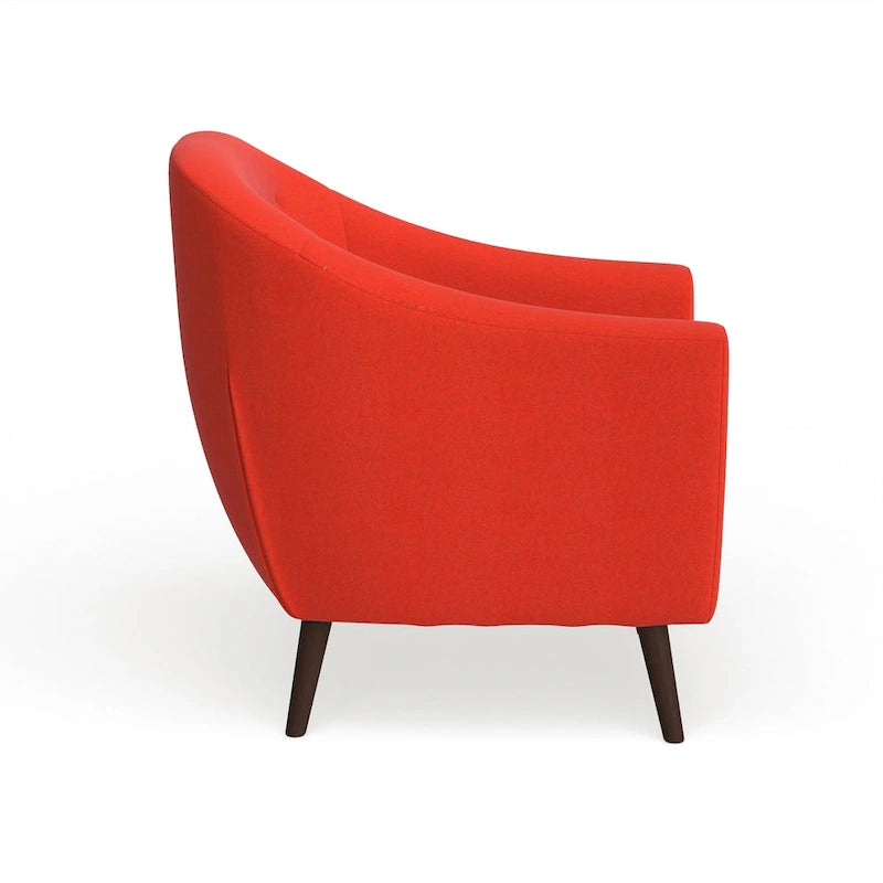 Mid-Century-Modern-Sessel mit Knopfheftung an der Rückenlehne und konisch zulaufenden Holzbeinen