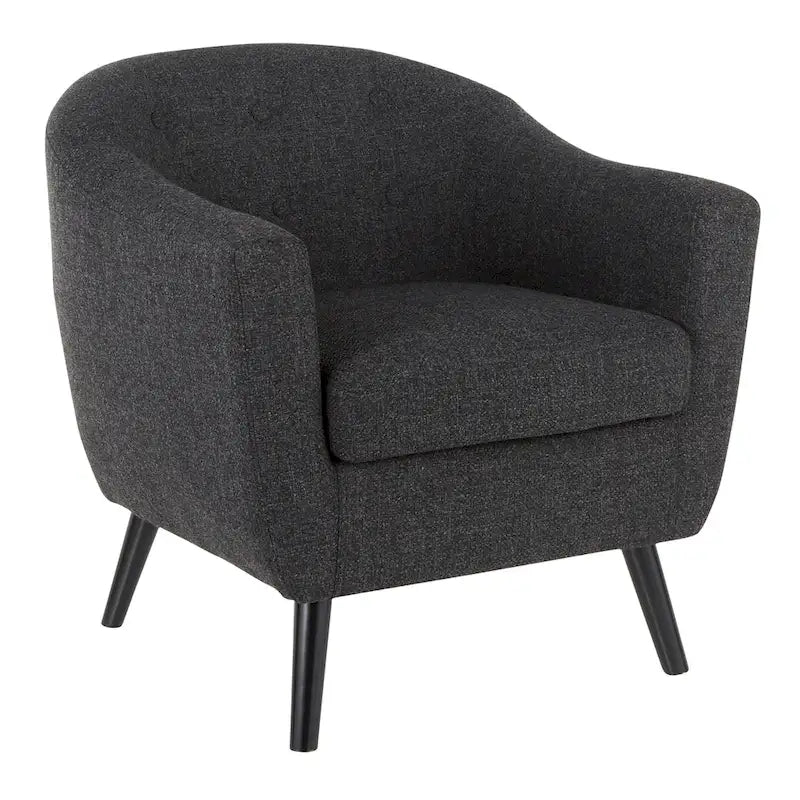Mid-Century-Modern-Sessel mit Knopfheftung an der Rückenlehne und konisch zulaufenden Holzbeinen