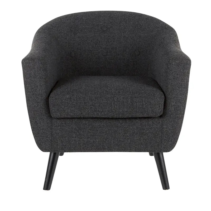 Mid-Century-Modern-Sessel mit Knopfheftung an der Rückenlehne und konisch zulaufenden Holzbeinen