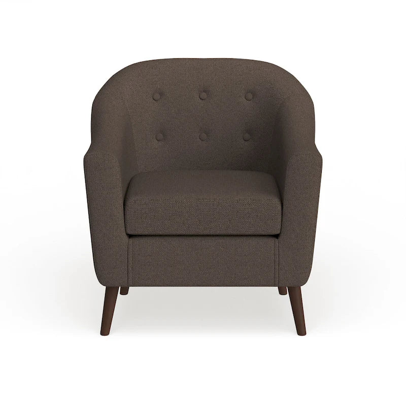 Mid-Century-Modern-Sessel mit Knopfheftung an der Rückenlehne und konisch zulaufenden Holzbeinen