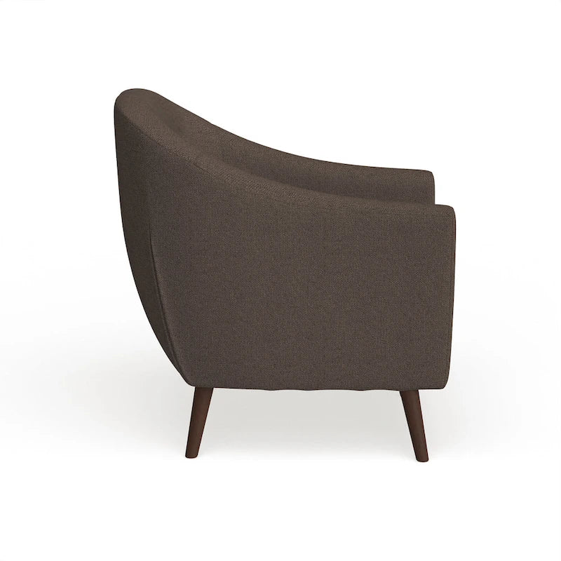 Mid-Century-Modern-Sessel mit Knopfheftung an der Rückenlehne und konisch zulaufenden Holzbeinen
