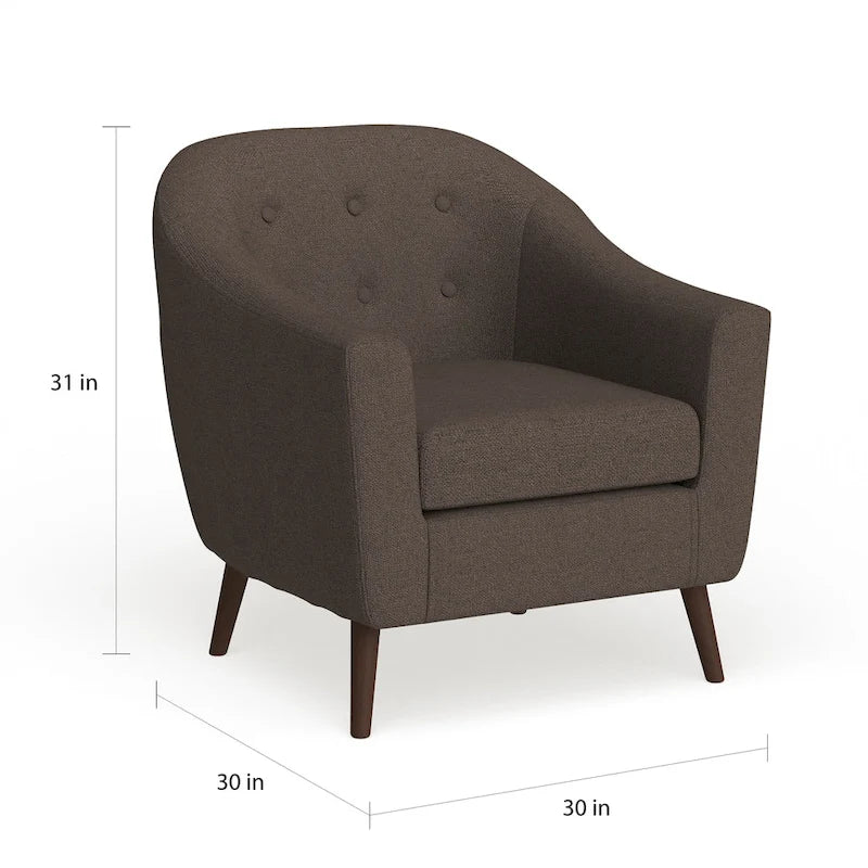 Mid-Century-Modern-Sessel mit Knopfheftung an der Rückenlehne und konisch zulaufenden Holzbeinen
