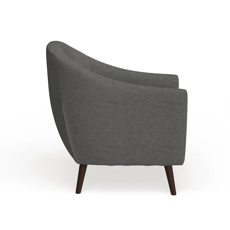 Mid-Century-Modern-Sessel mit Knopfheftung an der Rückenlehne und konisch zulaufenden Holzbeinen