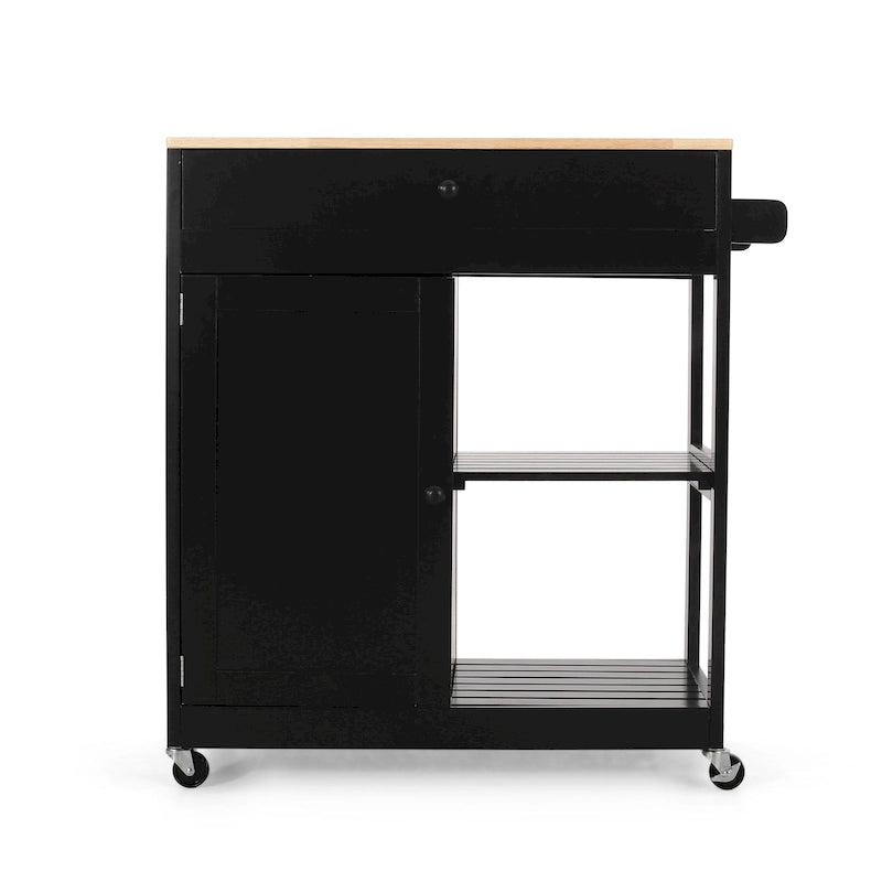 Rolling Kitchen Cart with Rubberwood Top, Drawer and Cabinet