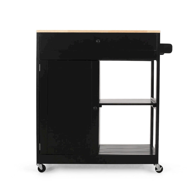 Rolling Kitchen Cart with Rubberwood Top, Drawer and Cabinet