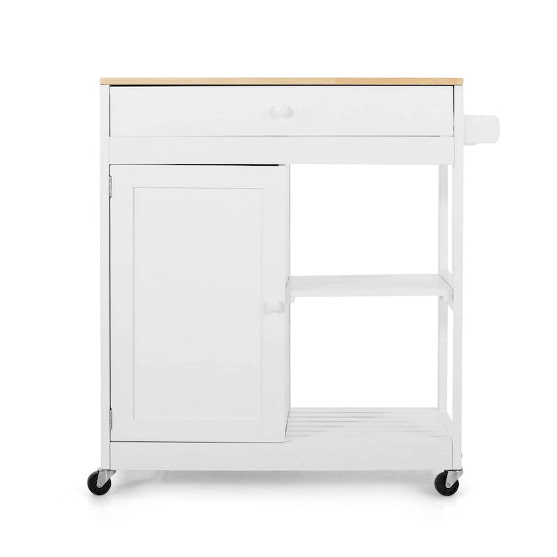 Rolling Kitchen Cart with Rubberwood Top, Drawer and Cabinet