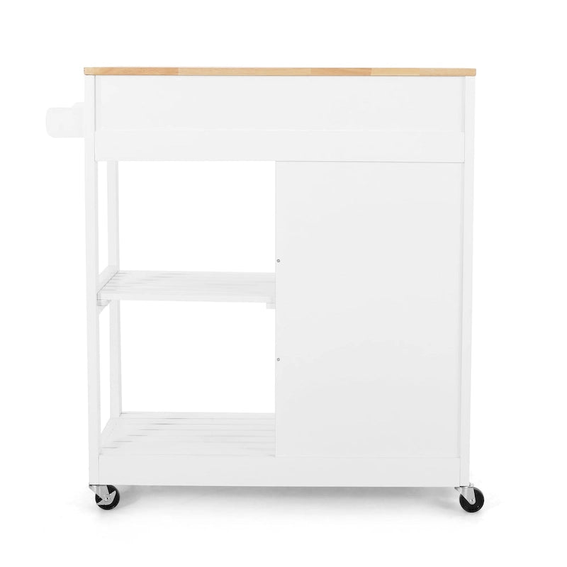 Rolling Kitchen Cart with Rubberwood Top, Drawer and Cabinet