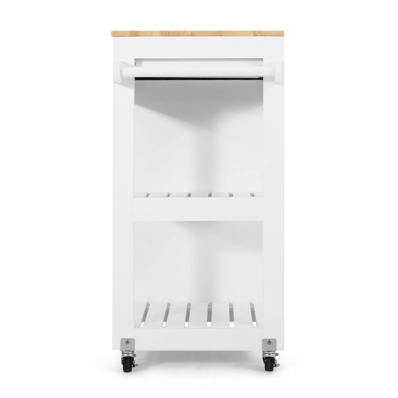 Rolling Kitchen Cart with Rubberwood Top, Drawer and Cabinet