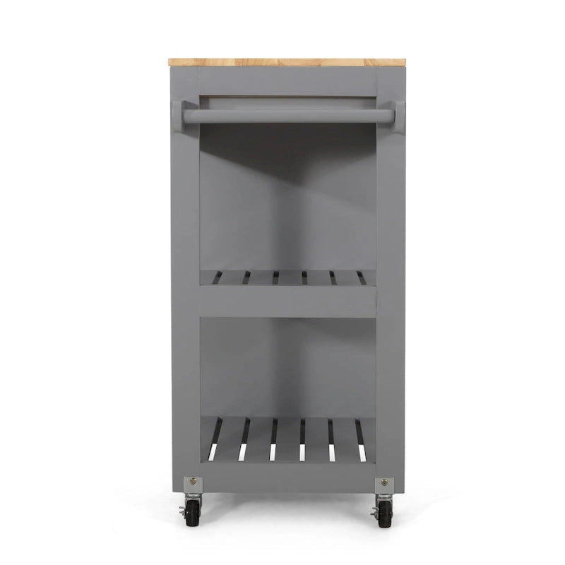 Rolling Kitchen Cart with Rubberwood Top, Drawer and Cabinet