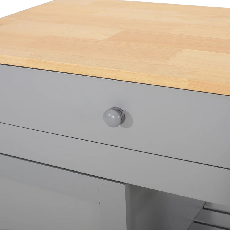 Rolling Kitchen Cart with Rubberwood Top, Drawer and Cabinet