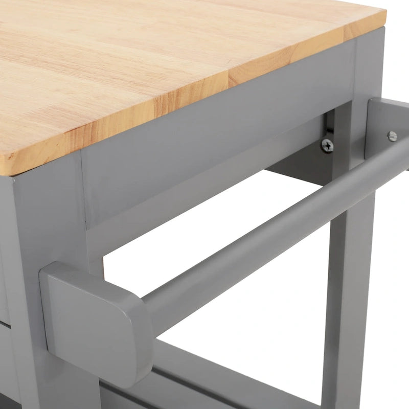 Rolling Kitchen Cart with Rubberwood Top, Drawer and Cabinet