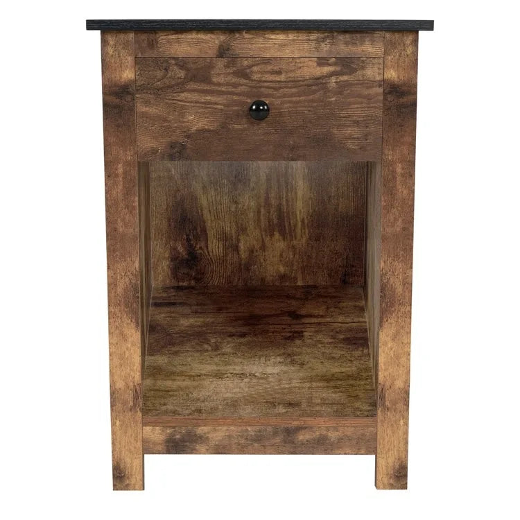 2-Tier End Table with Drawer and Open Shelf