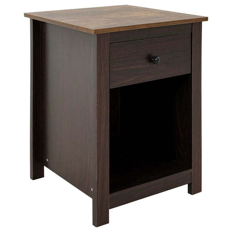 2-Tier End Table with Drawer and Open Shelf