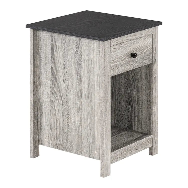 2-Tier End Table with Drawer and Open Shelf