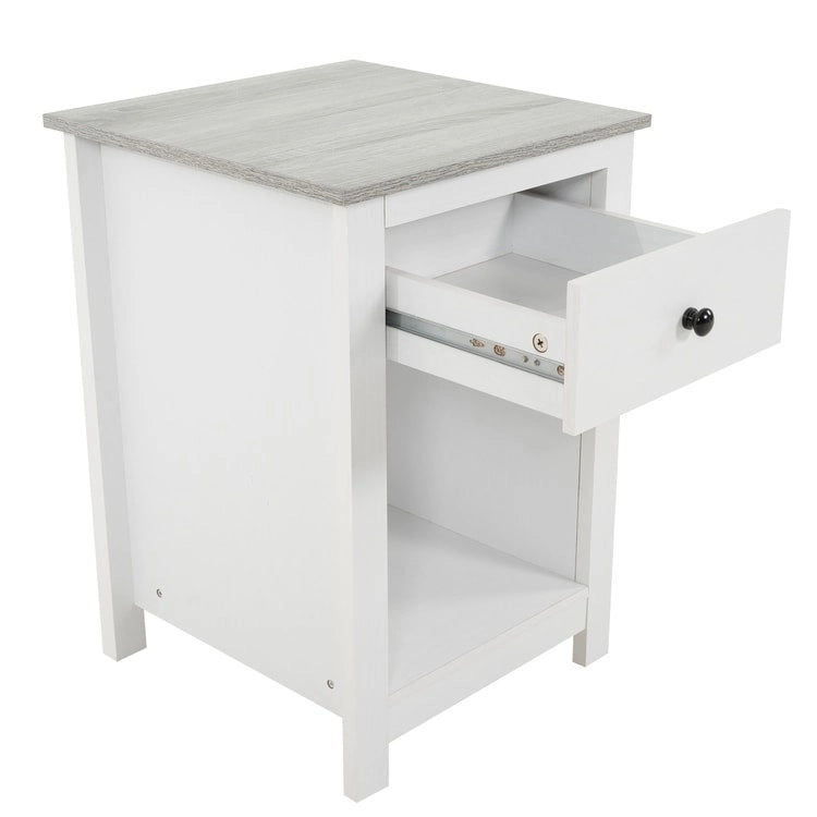 2-Tier End Table with Drawer and Open Shelf