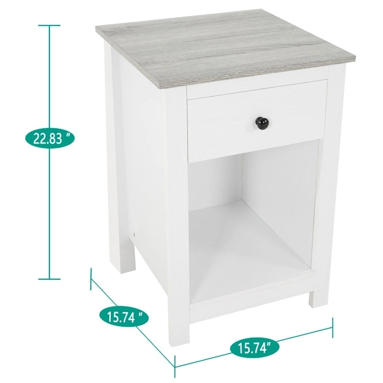 2-Tier End Table with Drawer and Open Shelf